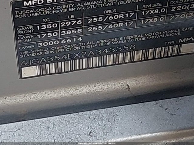 Aukcja sprzedaży 2002 Mercedes-benz Ml 320, vin: 4JGAB54EX2A343358, numer aukcji: 44891891