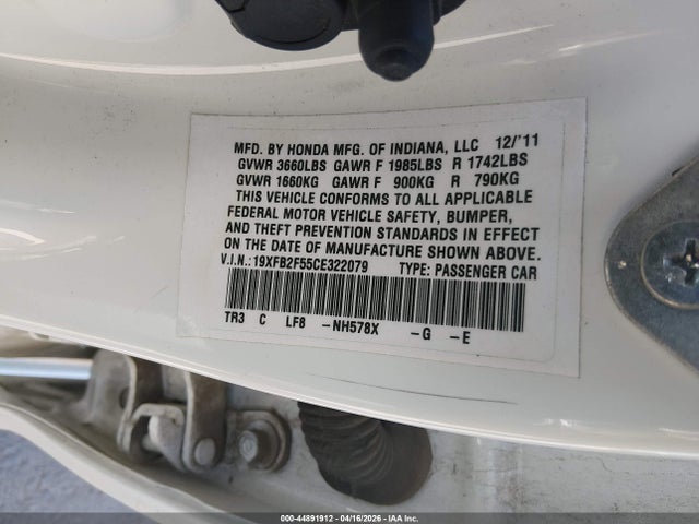 Продажа на аукционе авто 2012 Honda Civic Lx, vin: 19XFB2F55CE322079, номер лота: 44891912