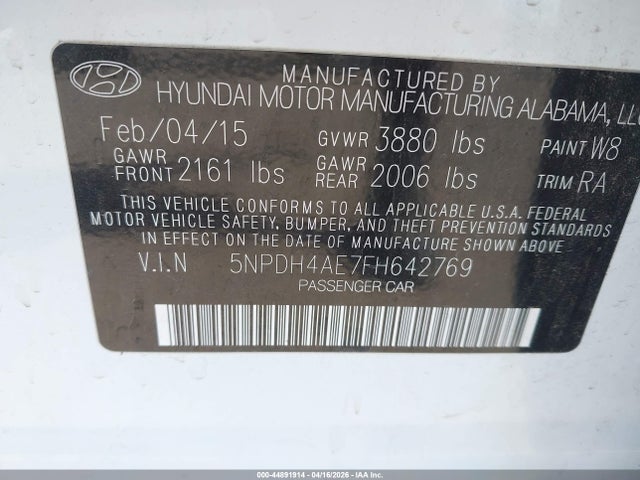 5NPDH4AE7FH642769 Hyundai ELANTRA SE