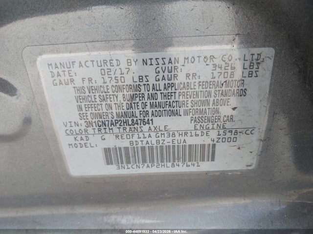 Nissan Versa 1.6 Sv 2017 3N1CN7AP2HL847641 Image 9