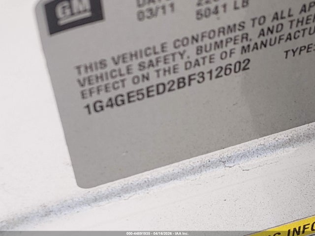 44891935 :رقم المزاد ، 1G4GE5ED2BF312602 vin ، 2011 Buick Lacrosse Cxs مزاد بيع