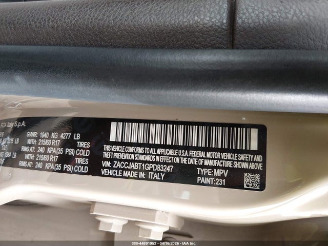 Aukcja sprzedaży 2016 Jeep Renegade Latitude, vin: ZACCJABT1GPD83247, numer aukcji: 44891952