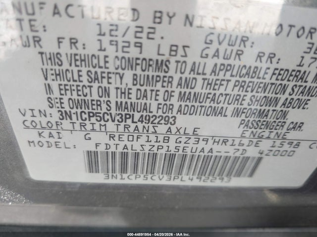 3N1CP5CV3PL492293 Nissan Kicks Sv Xtronic Cvt