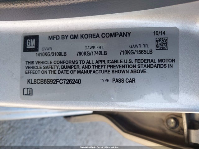 KL8CB6S92FC726240 Chevrolet Spark Ls Cvt