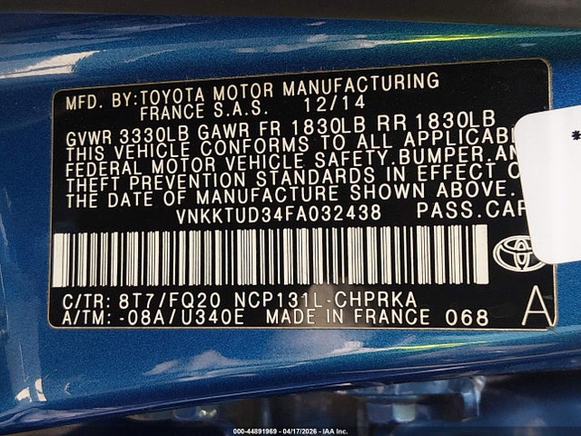 VNKKTUD34FA032438 Toyota YARIS L