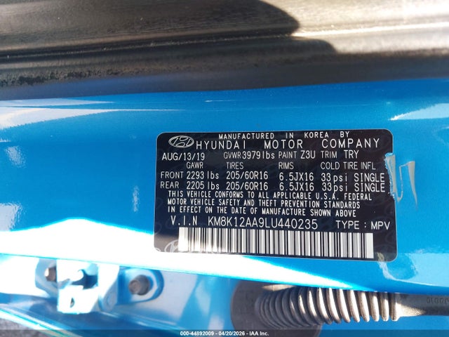 Продаж на аукціоні авто 2020 Hyundai Kona Se, vin: KM8K12AA9LU440235, номер лоту: 44892009