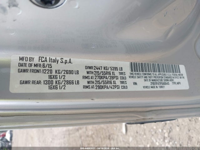 44892021 :رقم المزاد ، ZFBERFAT1F6A66415 vin ، 2015 Ram Promaster City Tradesman مزاد بيع