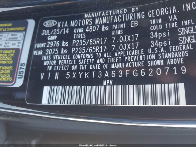 Aukcja sprzedaży 2015 Kia Sorento Lx, vin: 5XYKT3A63FG620719, numer aukcji: 44892042