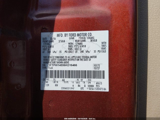 2006 FORD F-150 1FTPW14556KD16466 Photo 8
