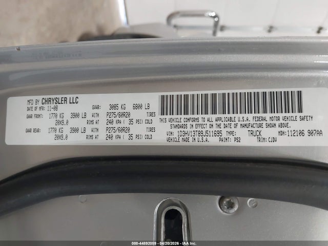 Aukcja sprzedaży 2009 Dodge Ram 1500 Slt/sport/trx, vin: 1D3HV13T89J511695, numer aukcji: 44892059
