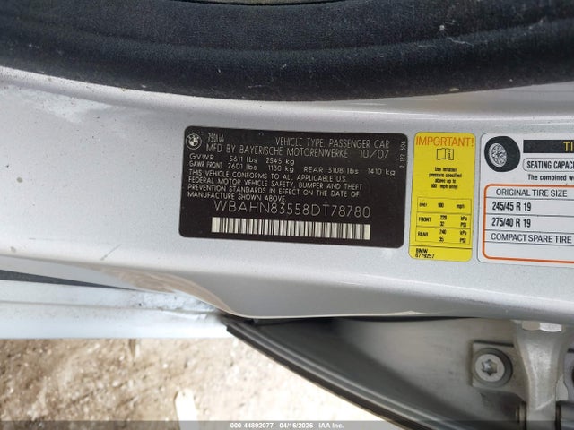 Продажа на аукционе авто 2008 Bmw 750li, vin: WBAHN83558DT78780, номер лота: 44892077