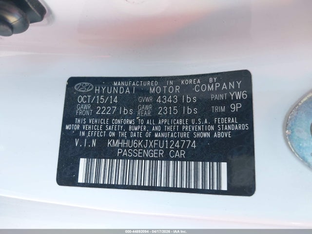 Продажа на аукционе авто 2015 Hyundai Genesis 3.8 R-spec, vin: KMHHU6KJXFU124774, номер лота: 44892094