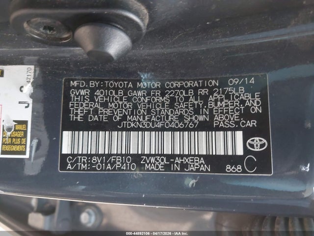 Toyota Prius Two 2015 JTDKN3DU4F0406767 Image 9