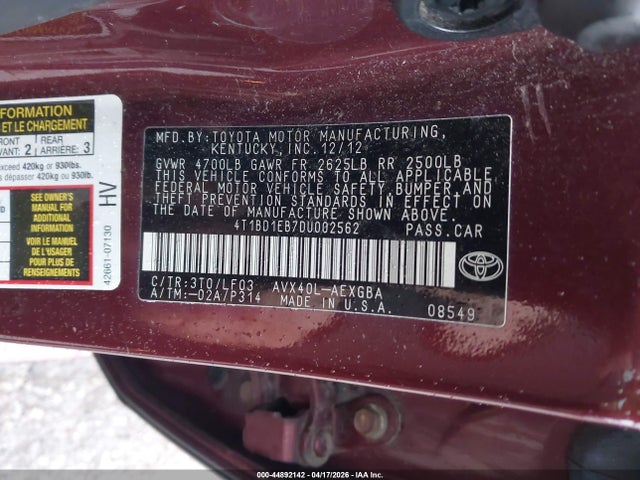 Aukcja sprzedaży 2013 Toyota Avalon Hybrid Xle Premium, vin: 4T1BD1EB7DU002562, numer aukcji: 44892142