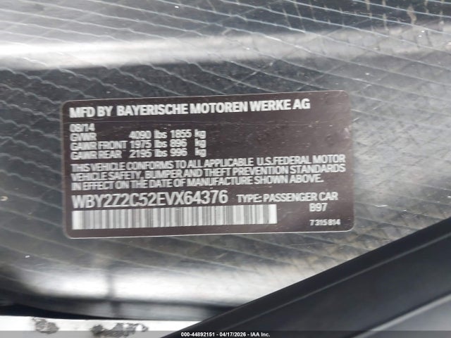 44892151 :رقم المزاد ، WBY2Z2C52EVX64376 vin ، 2014 Bmw I8 مزاد بيع