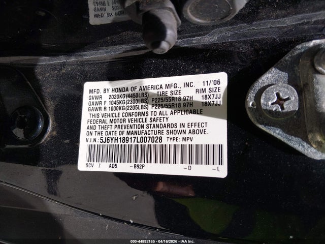2007 HONDA ELEMENT 5J6YH18917L007028 Photo 8