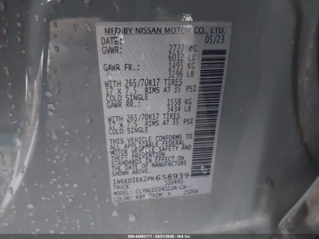 Aukcja sprzedaży 2023 Nissan Frontier Pro-4x 4x4, vin: 1N6ED1EK2PN658939, numer aukcji: 44892171