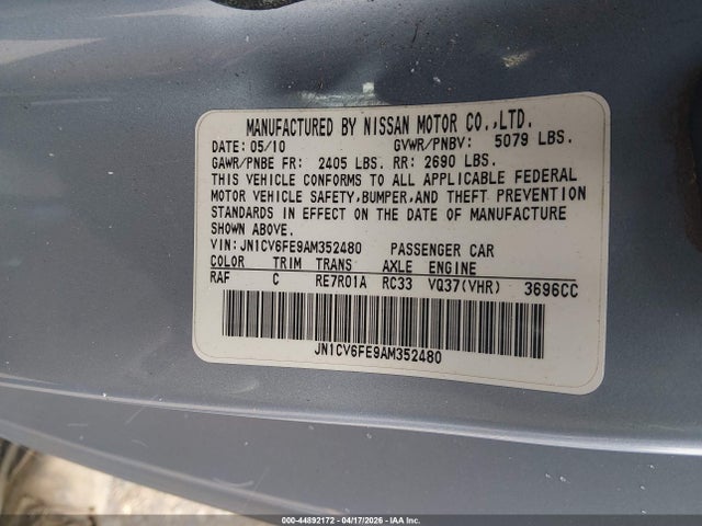 Продажа на аукционе авто 2010 Infiniti G37, vin: JN1CV6FE9AM352480, номер лота: 44892172
