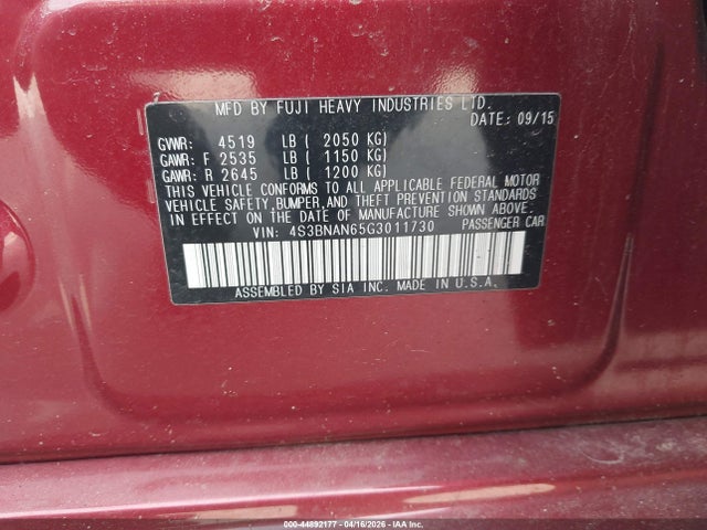 4S3BNAN65G3011730 Subaru Legacy 2.5i Limited