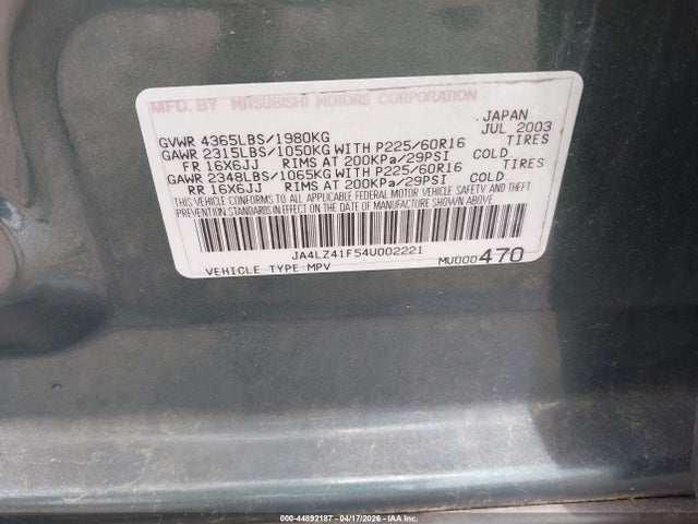 Продаж на аукціоні авто 2004 Mitsubishi Outlander Xls, vin: JA4LZ41F54U002221, номер лоту: 44892187