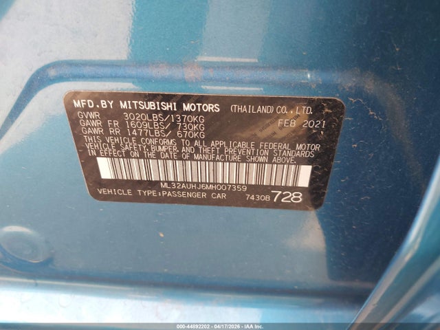 ML32AUHJ6MH007359 Mitsubishi Mirage Carbonite Edition/es/le