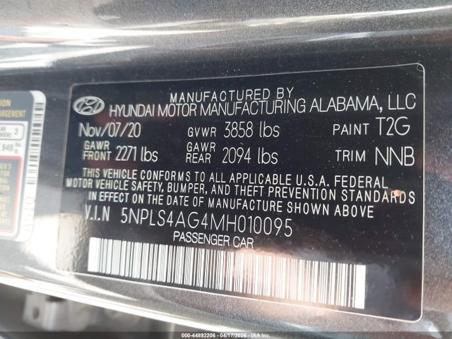 5NPLS4AG4MH010095 Hyundai ELANTRA SEL