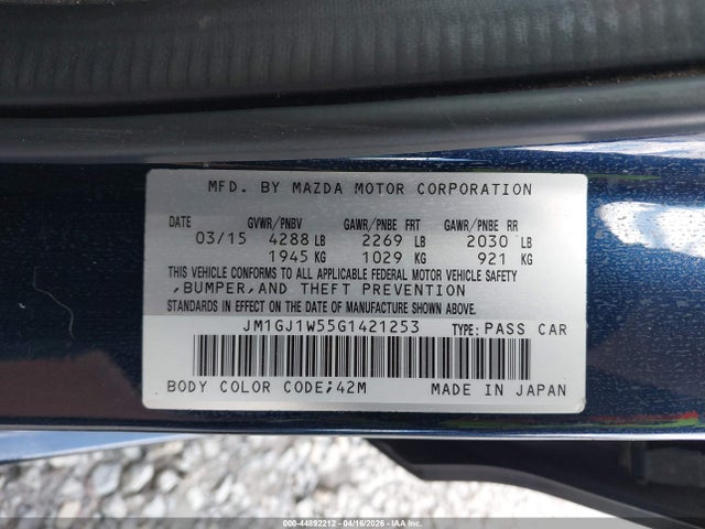 2016 Mazda Mazda6 I Grand Touring მანქანა იყიდება აუქციონზე, vin: JM1GJ1W55G1421253, აუქციონის ნომერი: 44892212
