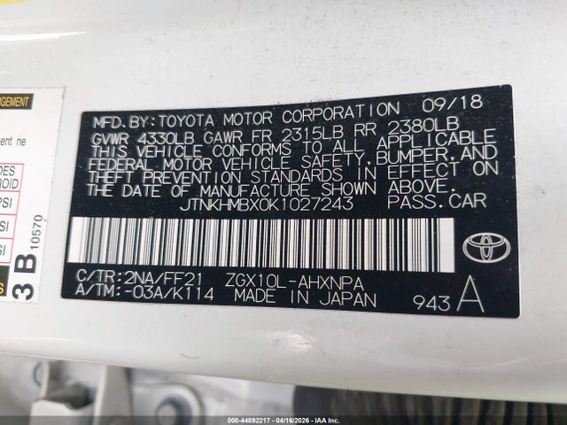 Продаж на аукціоні авто 2019 Toyota C-hr Xle, vin: JTNKHMBX0K1027243, номер лоту: 44892217