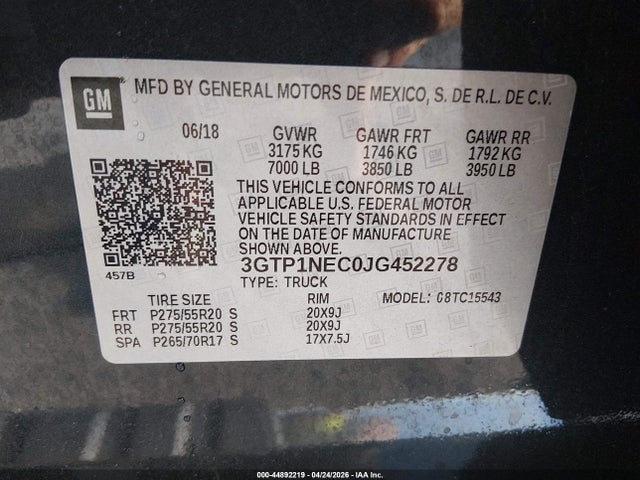 3GTP1NEC0JG452278 GMC Sierra 1500 Slt