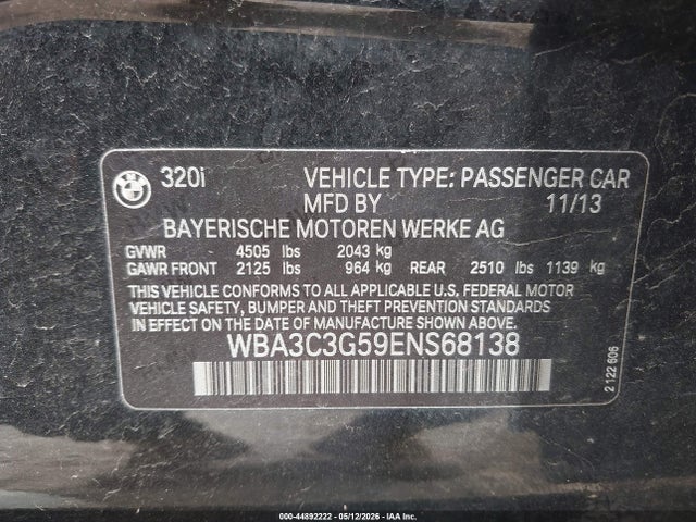 Aukcja sprzedaży 2014 Bmw 320i Xdrive, vin: WBA3C3G59ENS68138, numer aukcji: 44892222