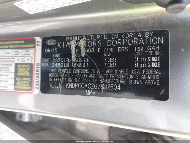 2016 Kia Sportage Ex მანქანა იყიდება აუქციონზე, vin: KNDPCCAC2G7832604, აუქციონის ნომერი: 44892240