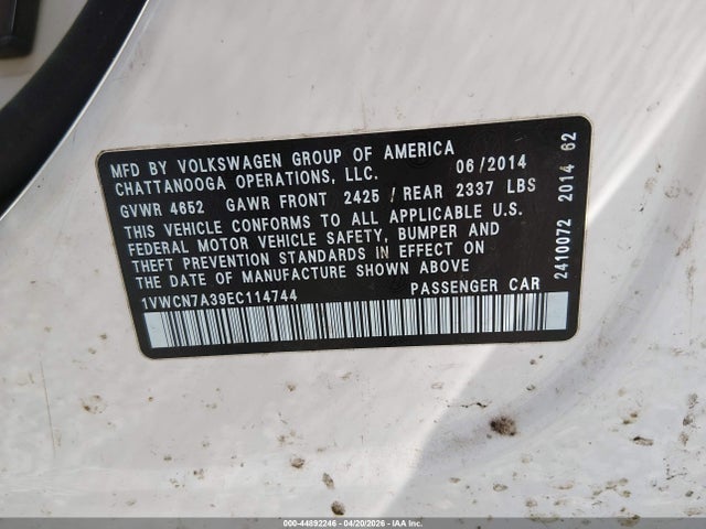Продаж на аукціоні авто 2014 Volkswagen Passat 2.0l Tdi Sel Premium, vin: 1VWCN7A39EC114744, номер лоту: 44892246