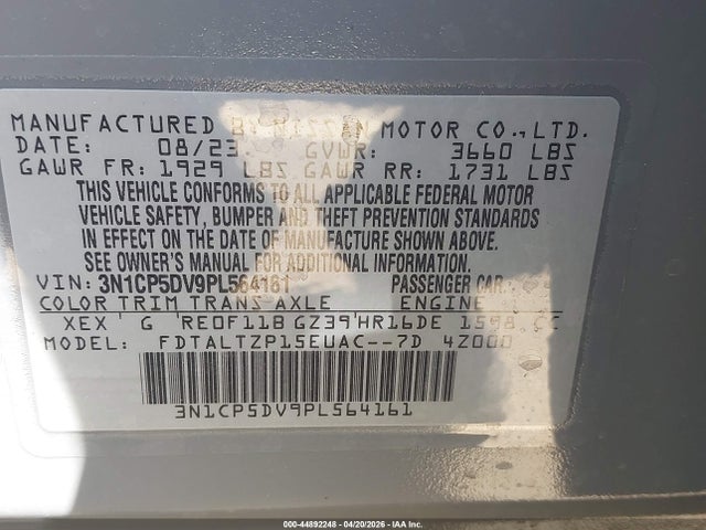 Продаж на аукціоні авто 2023 Nissan Kicks Sr Xtronic Cvt, vin: 3N1CP5DV9PL564161, номер лоту: 44892248
