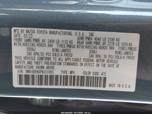 44892250 :رقم المزاد ، 7MMVABEM8PN101665 vin ، 2023 Mazda Cx-50 2.5 S Premium Plus مزاد بيع