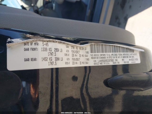 44892283 :رقم المزاد ، 1J4HR58285C697865 vin ، 2005 Jeep Grand Cherokee Limited مزاد بيع