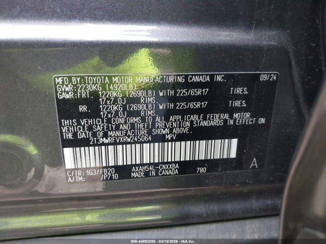 Продаж на аукціоні авто 2024 Toyota Rav4 Hybrid Le, vin: 2T3MWRFVXRW245064, номер лоту: 44892289