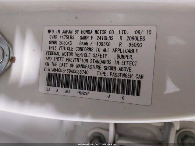 44892293 :رقم المزاد ، JH4CU2F69AC038740 vin ، 2010 Acura Tsx 2.4 مزاد بيع