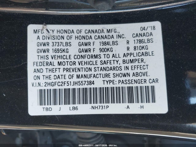 2HGFC2F51JH557384 Honda Civic Lx