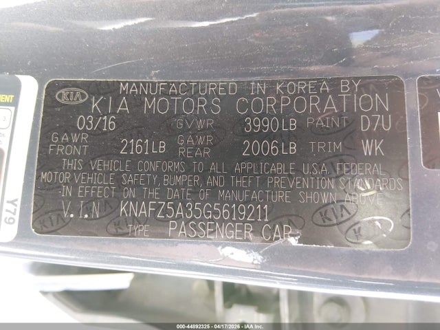 KNAFZ5A35G5619211 KIA FORTE SX