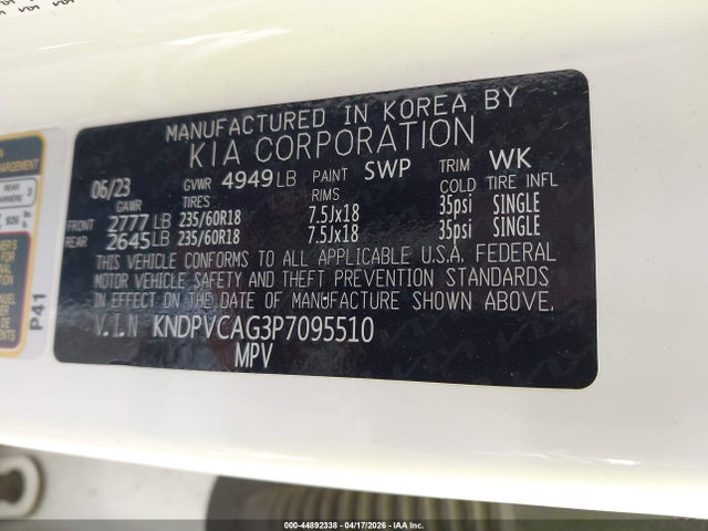 Продажа на аукционе авто 2023 Kia Sportage Hybrid Ex, vin: KNDPVCAG3P7095510, номер лота: 44892338