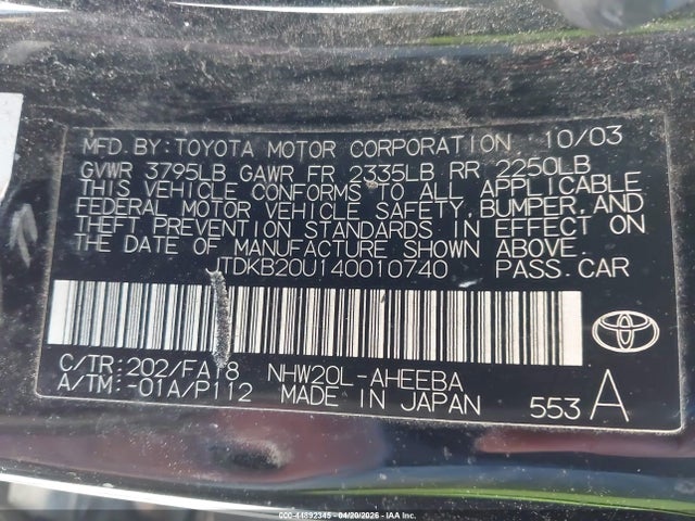 Aukcja sprzedaży 2004 Toyota Prius, vin: JTDKB20U140010740, numer aukcji: 44892345