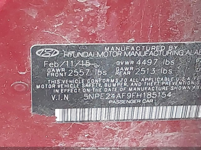 Продажа на аукционе авто 2015 Hyundai Sonata Se, vin: 5NPE24AF9FH185154, номер лота: 44892348