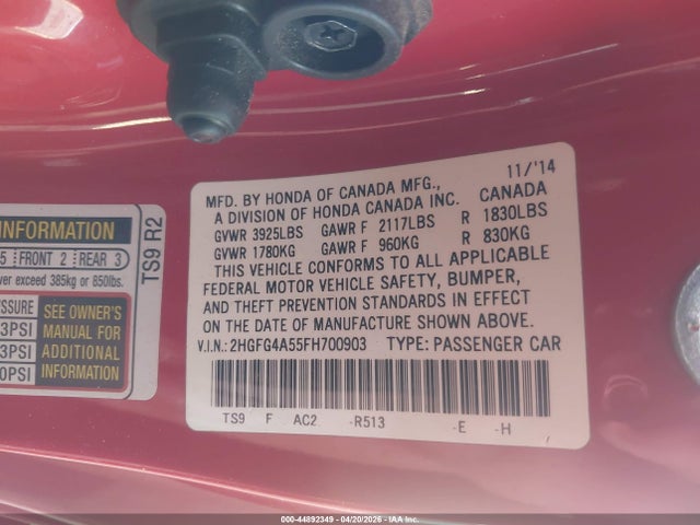 Auction sale of the 2015 Honda Civic Si, vin: 2HGFG4A55FH700903, lot number: 44892349