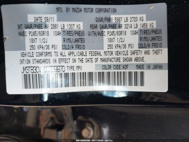 2012 Mazda Cx-9 Touring მანქანა იყიდება აუქციონზე, vin: JM3TB3CV2C0339970, აუქციონის ნომერი: 44892360