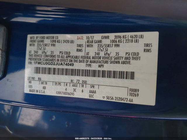 1FMCU0GD2JUA74049 Ford ESCAPE SE