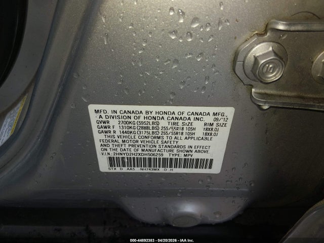 Aukcja sprzedaży 2013 Acura Mdx, vin: 2HNYD2H2XDH506259, numer aukcji: 44892383