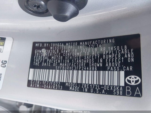 5YFBURHE3FP244886 Toyota Corolla S