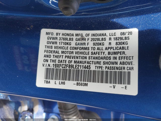 Honda Civic Sport 2020 19XFC2F89LE211445 Image 9