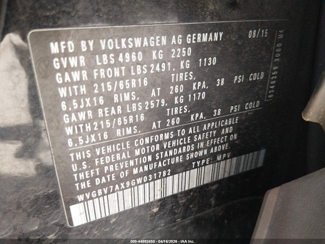 2016 VOLKSWAGEN TIGUAN WVGBV7AX9GW031782 Photo 8