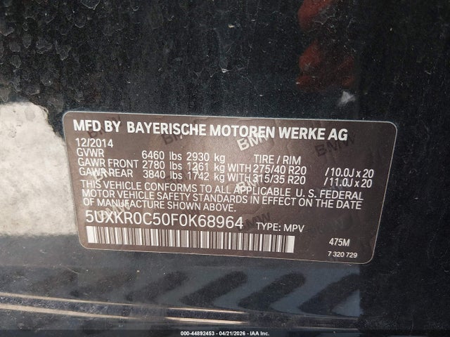 Aukcja sprzedaży 2015 Bmw X5 Xdrive35i, vin: 5UXKR0C50F0K68964, numer aukcji: 44892453